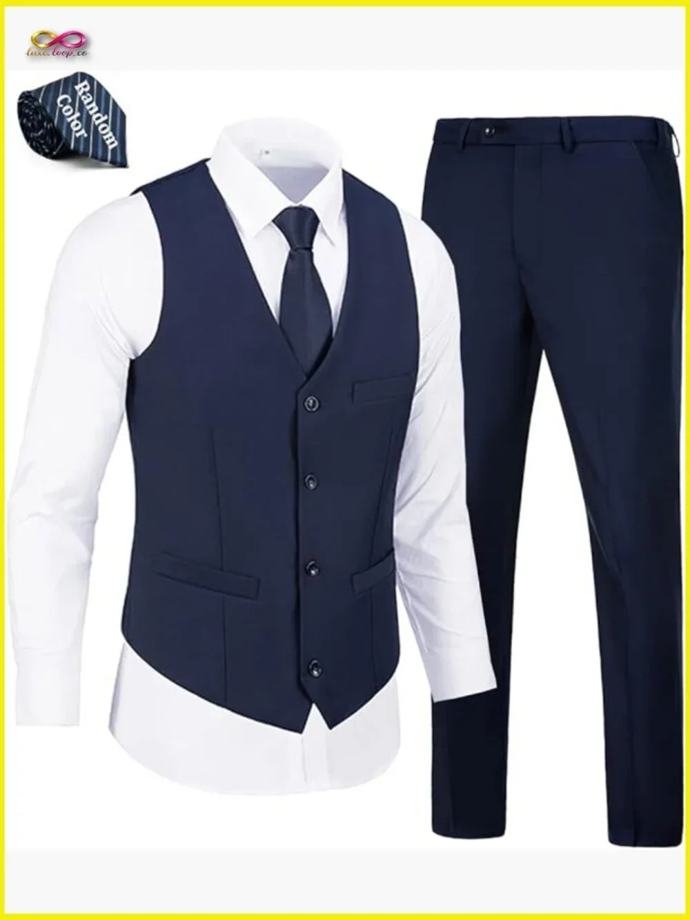 Slim Fit Suit Vest Pants Set Classic Formal Wedding Groomsmen Elegant